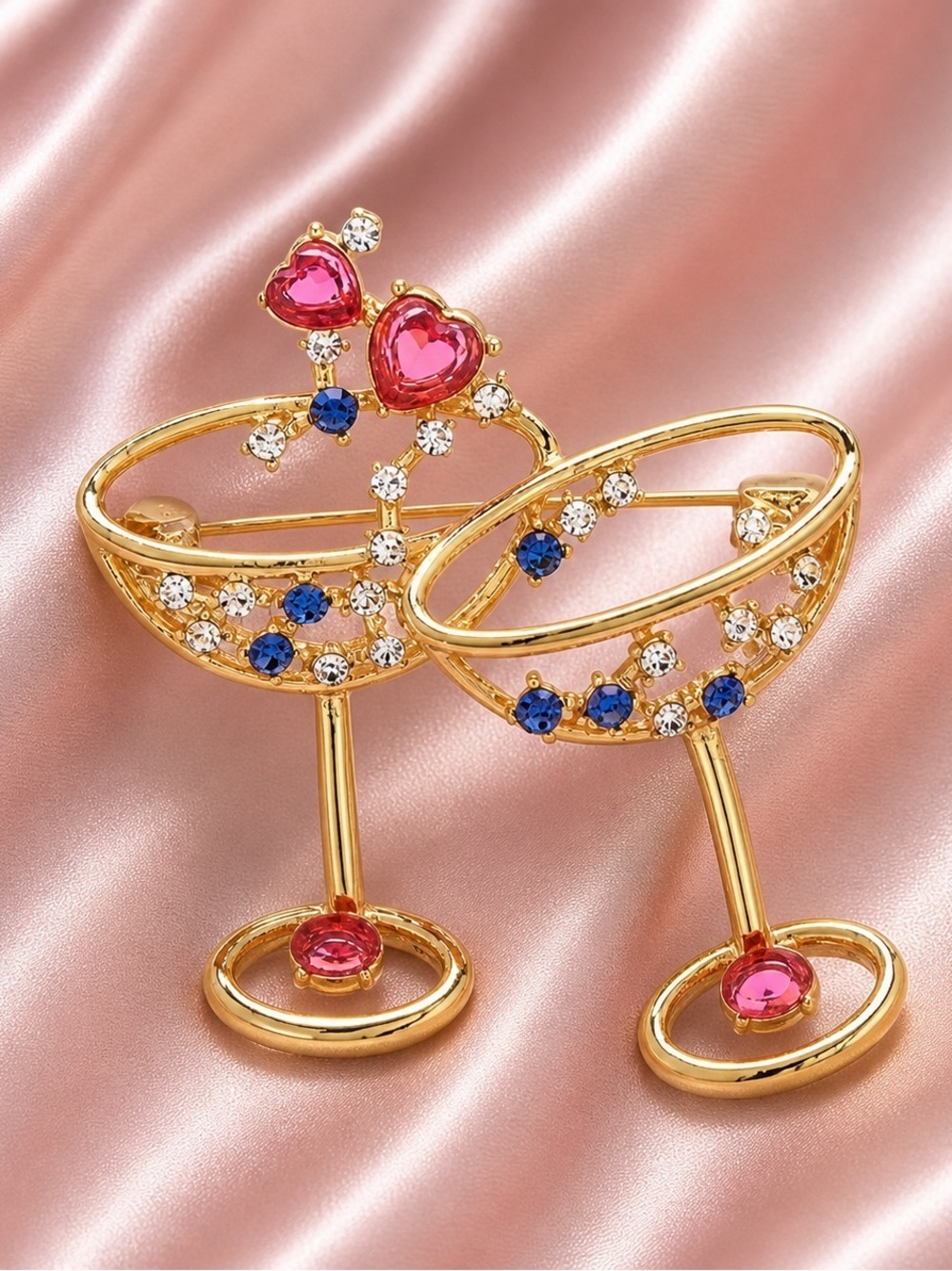Cheers to Love Crystal Cocktail Glass Brooch